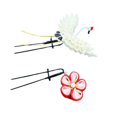 Crane Kanzashi White Medium Hair Perfect for and Photo Wide X 3cm Long X 7cm Lulu's Tsumami-Zaiku (Handkerchief) - - - Headpiece, Accessory, Weddings,