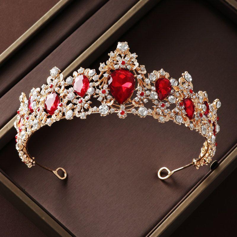 

Retro Red Diamond Three-Piece Set Crown Wedding Gown Dress Headdress Red 1