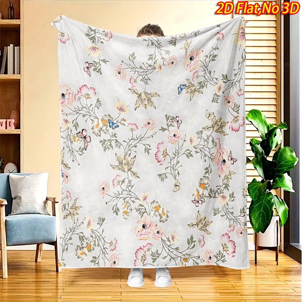 1pc 1pcs Floral Butterfly Print Blanket Suitable for All Seasons, Soft Flannel Bedspread with Colors, Machine Washable Throw for Couch, Bed, - Cozy Gi