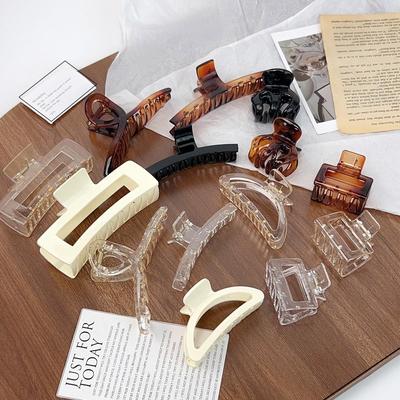 Korean Style Semi-Circular Transparent Hair Clip for Women's Updos - High-End Hollow Shark Clip