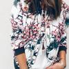 Women's Casual Floral Zip Up Bomber Jacket Coat Stand Collar Lightweight Short Outwear Tops New Round Neck Printed Fashion Zipper Jacket