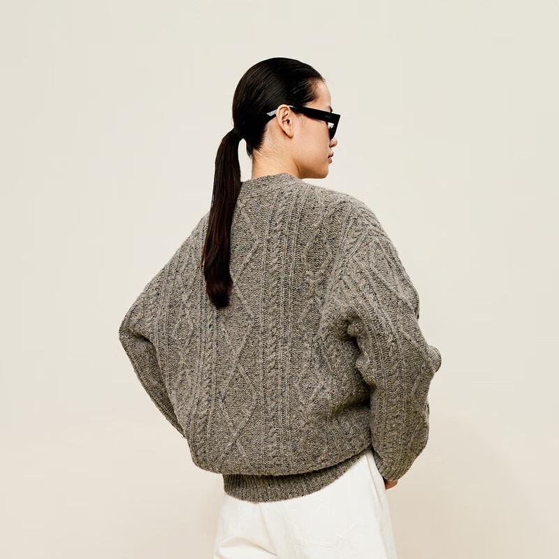 LESS 2024 Winter V-Neck Wool Blend Loose Cardigan