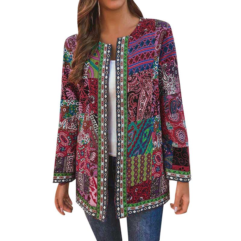 ZANZEA Ethnic Print Casual Long Sleeve Women Cardigan Thin Outwear