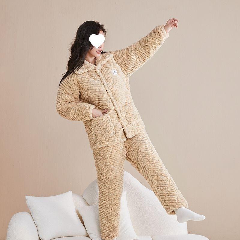 Dámské pyžamo třívrstvé zesílené a roztomilé zimní lze nosit velká velikost teplé polstrované domácí oblečení