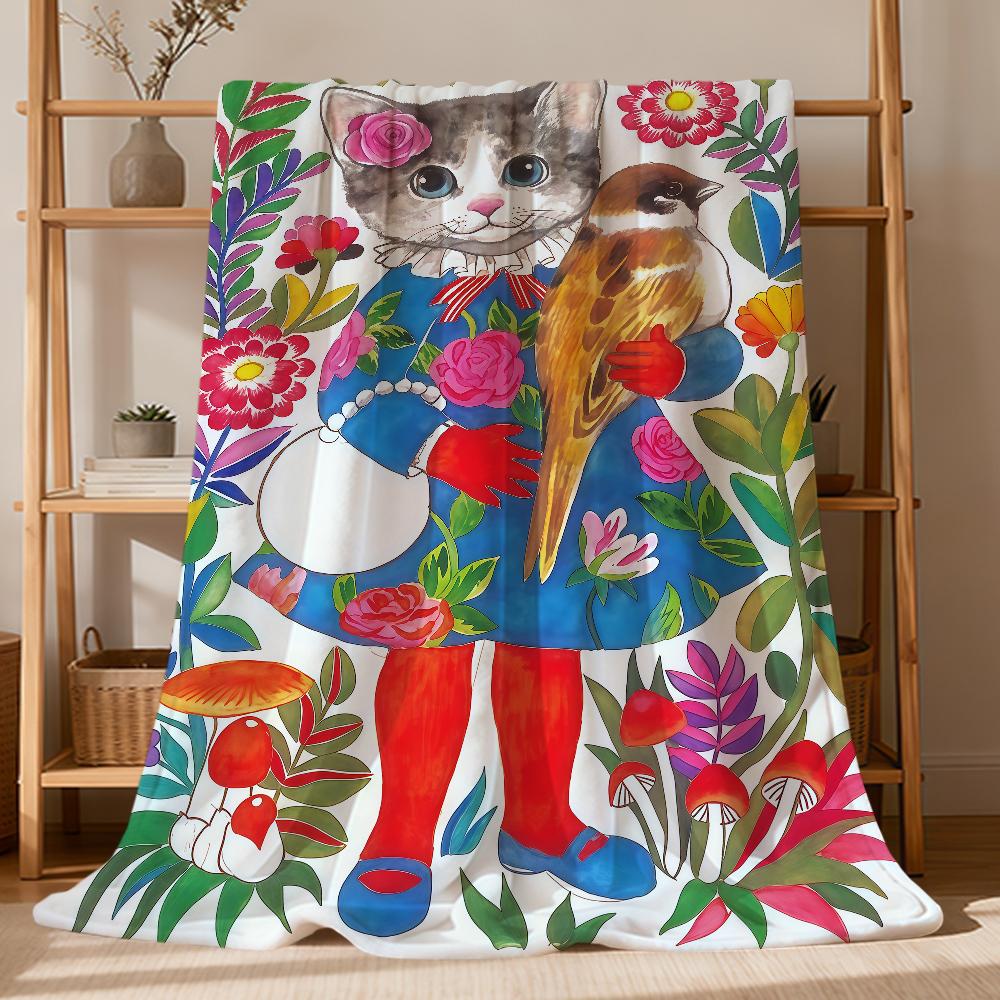 Cute Vintage Cartoon Cat Fashion Brand Flannel Soft Warm Plush Blanket Sofa Living Room Pet Hogar Bedroom Gift Home Car Portable