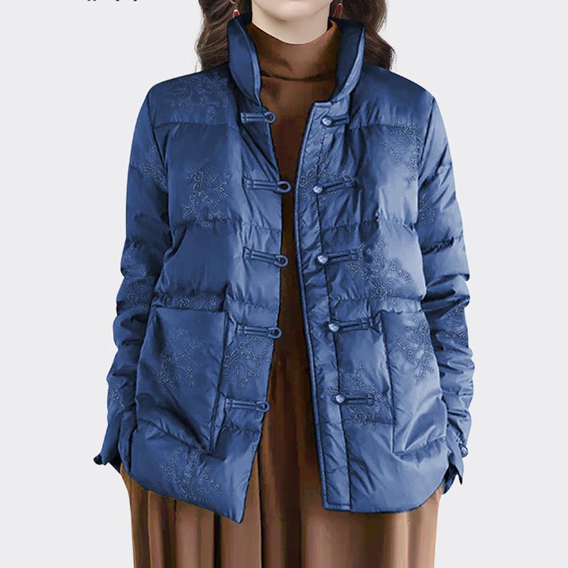 Chinese style embroidered retro down jacket women's short light stand-up collar Chinese buckle autumn and winter new