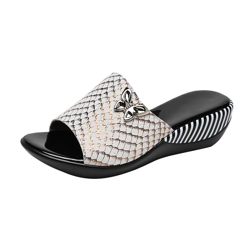 Fashion GKTINOO 2025 Summer Platform Flip Flops Fashion Beach Shoes Woman Anti-slip Genuine Leather Sandals Women Slippers Shoe