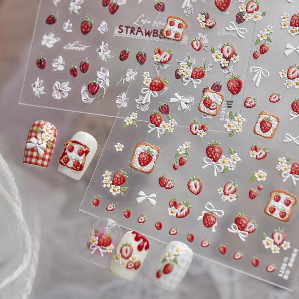 Tomoni Spring Glitter Nail Stickers: European & American Strawberry Flower Nail Art Decals