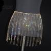 Disco Party Hip Chain Rhinestone Tassel Waist for Women, Sparkly Sexy Belly Dance Body Skirt-Style Crotch Covering Accessory, Elastic Belt Stage