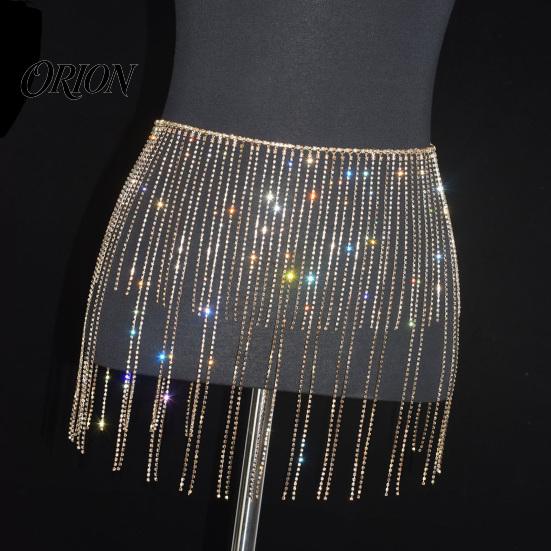 Disco Party Hip Chain Rhinestone Tassel Waist for Women, Sparkly Sexy Belly Dance Body Skirt-Style Crotch Covering Accessory, Elastic Belt Stage