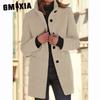 GMXIA Women's Vintage Casual Lattice Print Autumn Winter Long Sleeve POLO Neck Jackets & Coats