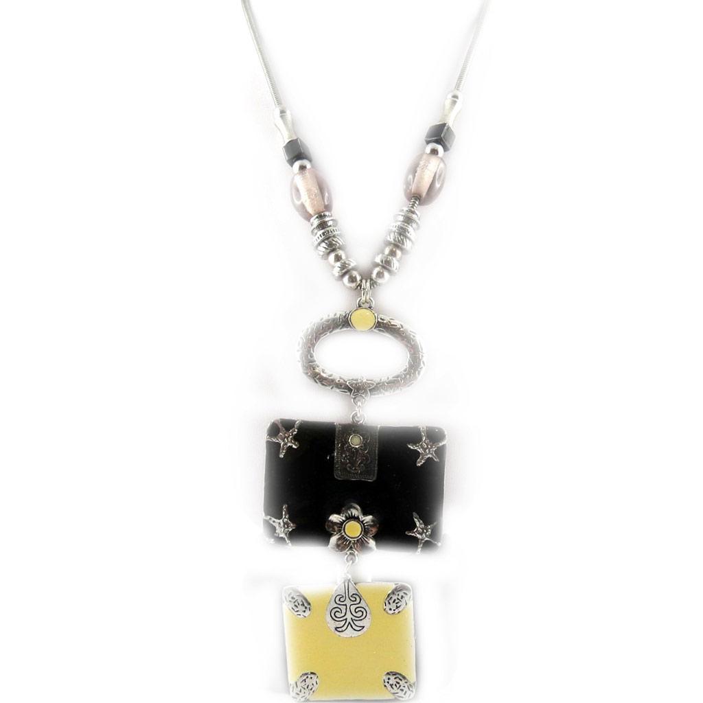 Les Trésors De Lily [E7011] - Designer Necklace 'Tijuana' Black Beige