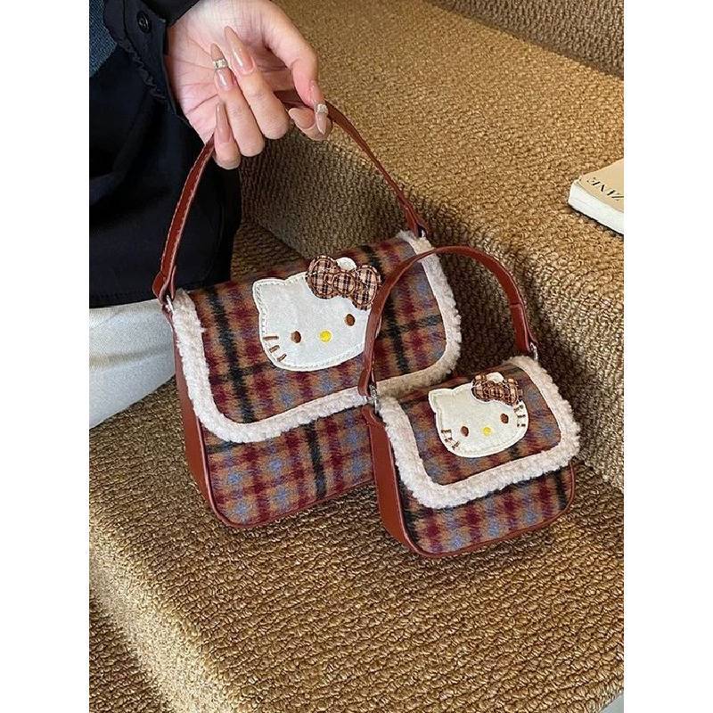 Vintage Hello Kitty Pattern Pu Crossbody Bag With Padded Straps For Men And Women