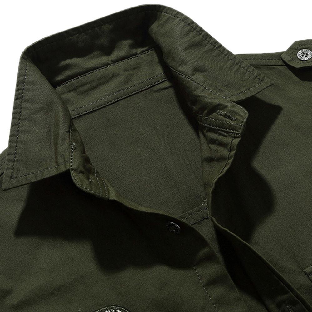 Mens Casual Military Cargo Slim Button Long Sleeve Dress Shirt Top Blouse