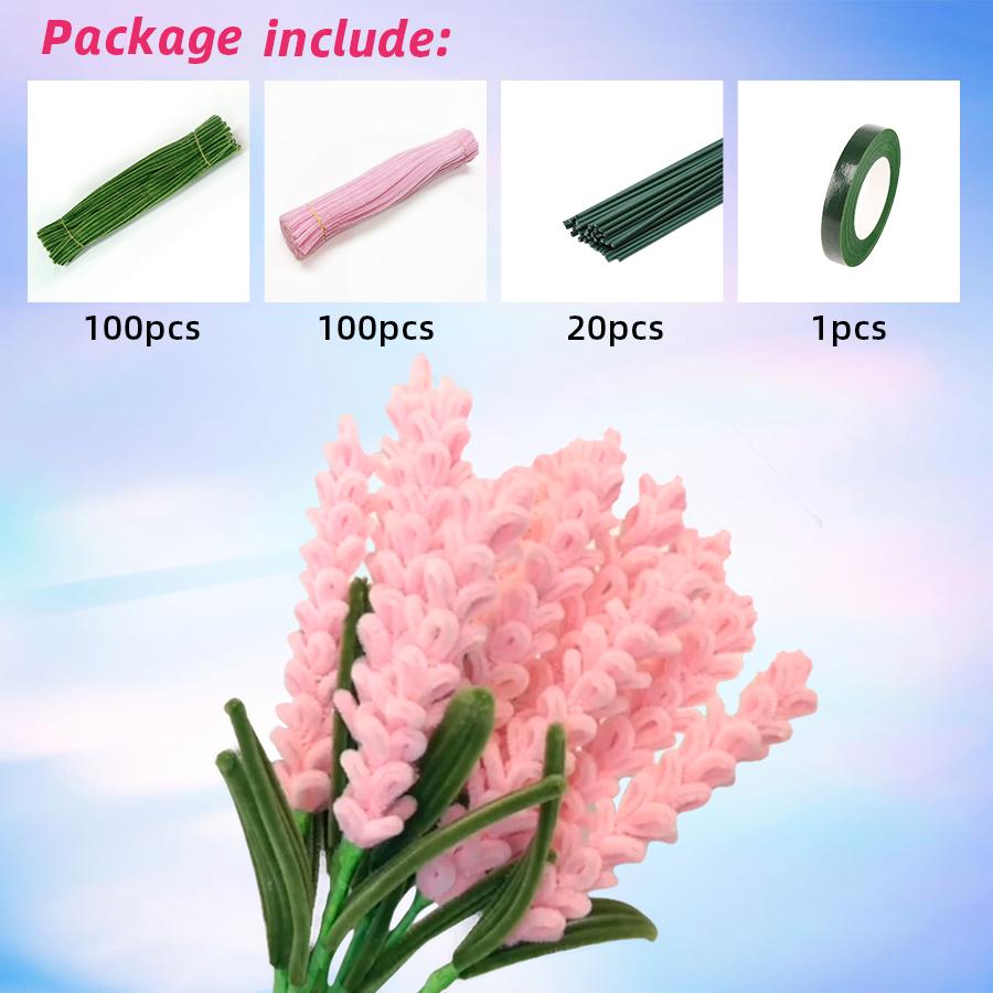 200 Pcs Pipe Cleaners Chenille Stem, Flowers Pipe Cleaner Craft, Colored Pipe Cleaner For Creative Handmade DIY Lavender Bouquet
