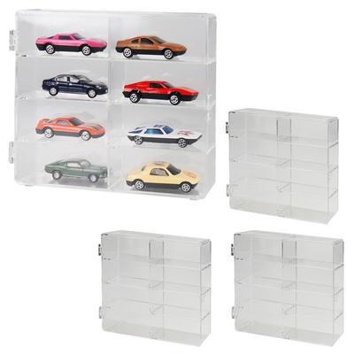 Manekinext Miniature Car Collection Display Case, Stain-Resistant Clear, Holds 8 Cars, Large Capacity, Set of 4