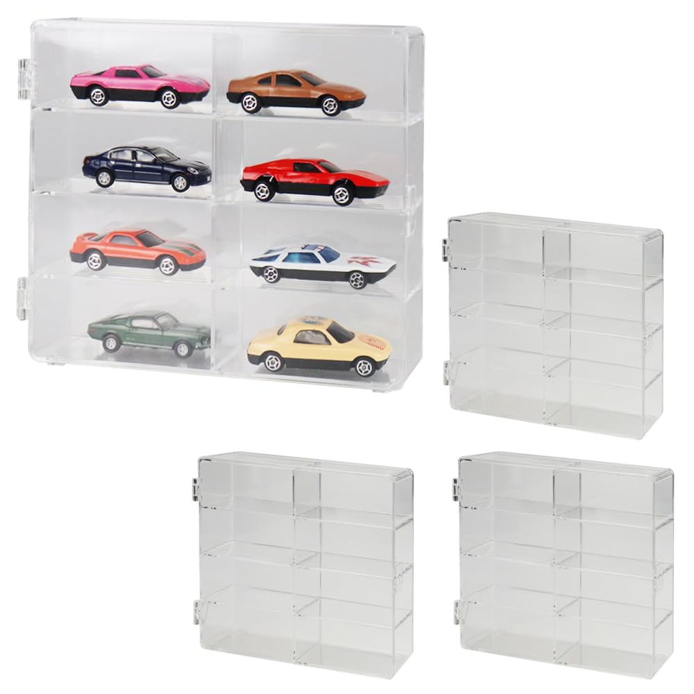 manekinext Витрина для коллекции миниатюрных автомобилей, Устойчивая к пятнам, Прозрачная, Вмещает 8 автомобилей, Большая вместимость, Набор из 4 штук