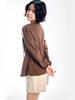ADOREBELLE V-Neck String Ribbon Blouse - Brown