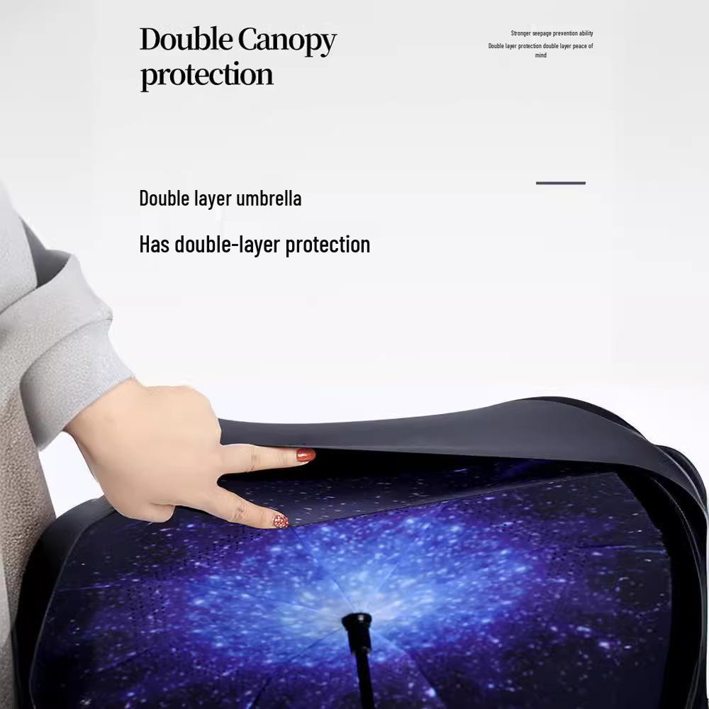 Double-Layer Automatic Hands-Free Umbrella: Extra-Large for Two, Windproof, Dual-Use for Rain or Shine, Long Handle for Men & Women.