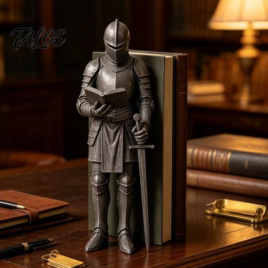 Fantasy Book Nook Figurine Medieval Knight Bookshelf Decor, Armored Bookend Statue, Gothic Library Shelf Decoration, Collectible Action Figure Castle