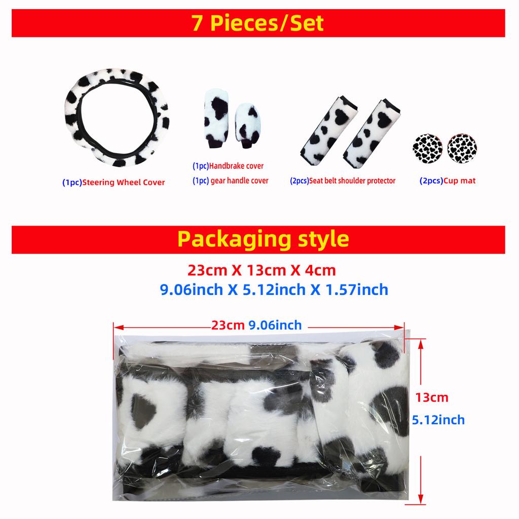 Love Plush 7-piece Car without Inner Ring Steering Wheel Cover Shoulder Cover Handbrake Cover Cover Handle Cover Accessories