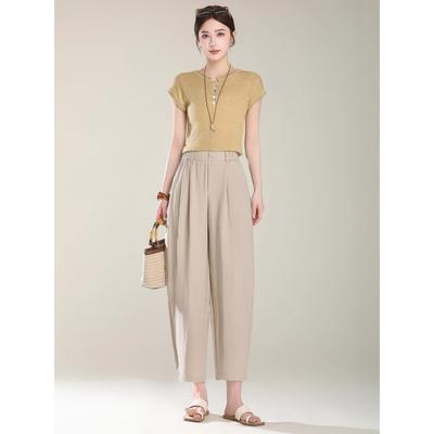 Tencel Linen Pants Women's Summer Thin Cotton and Linen Wide-leg Pants Cropped Pants Bloomers Commuter Casual All-match