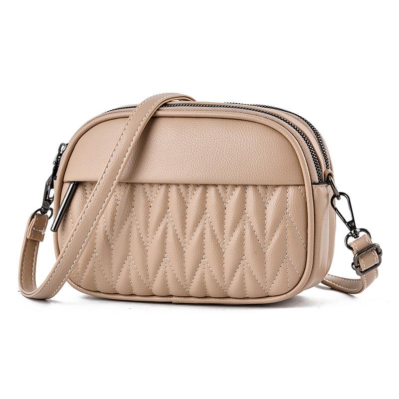 Women's Bag  New Trend Messenger Bag Simple Shoulder Bag Korean Version Soft Leather Mother's Mobile Phone Bag Shoulder Bag AVE