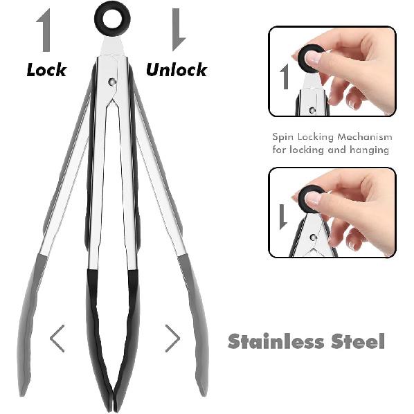 Set of 2 Cooking Tongs,600ºF High Heat-Resistant,Kitchen Utensils,Cooking Utensils for Grill,Salad,BBQ,Frying,Baking,Serving 9/12 Inches