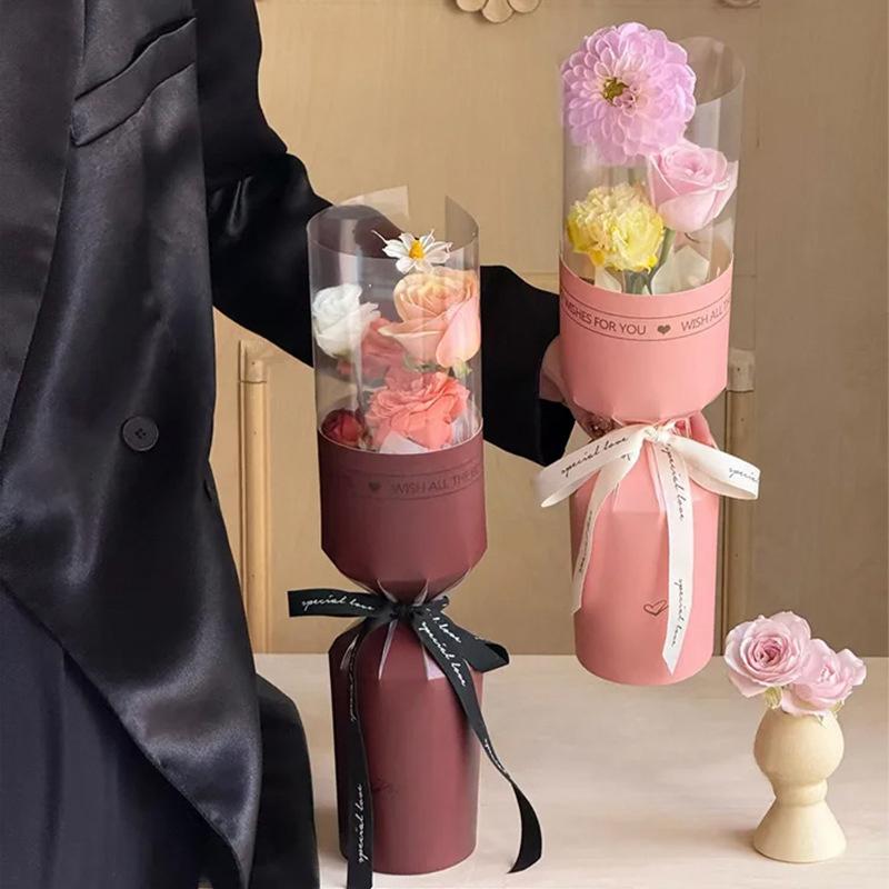 10Pcs Single Stem Bouquet Lining Shaping Piece Round Flower Wrapping Paper Clear Plastic Single Flower Wrapping Bag For Holidays