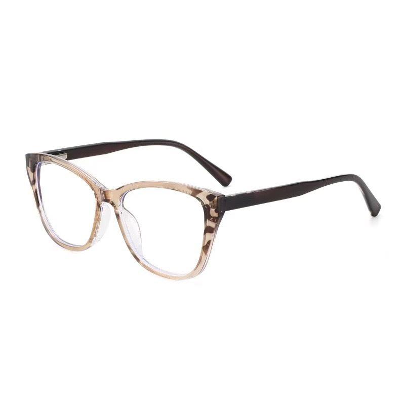 TR90 Retro Cat Eye Blue Light Blocking Glasses for Women – Fashionable Slimming Design with Color Block Flat Lenses.