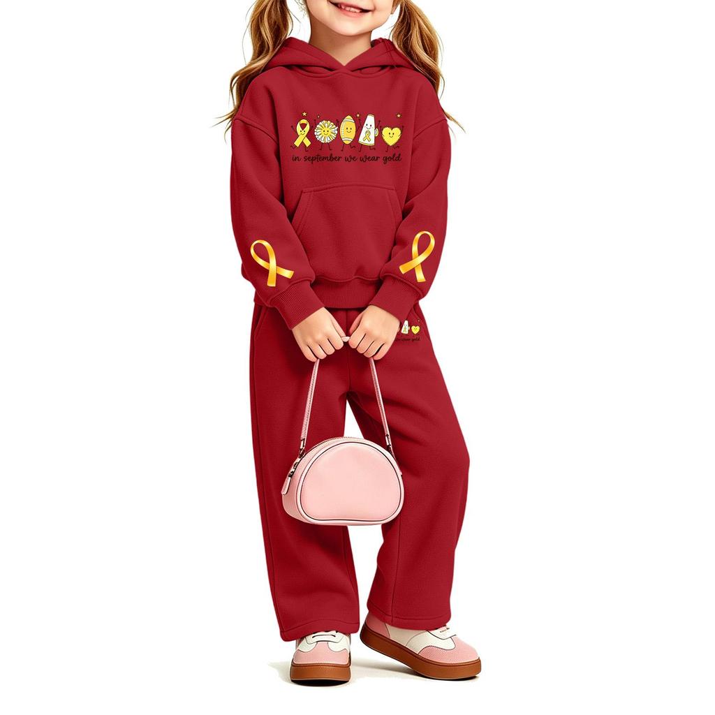 Girls' Print Hoodie and Sweatpants Set, 2-Piece Outfit for Casual Wear
