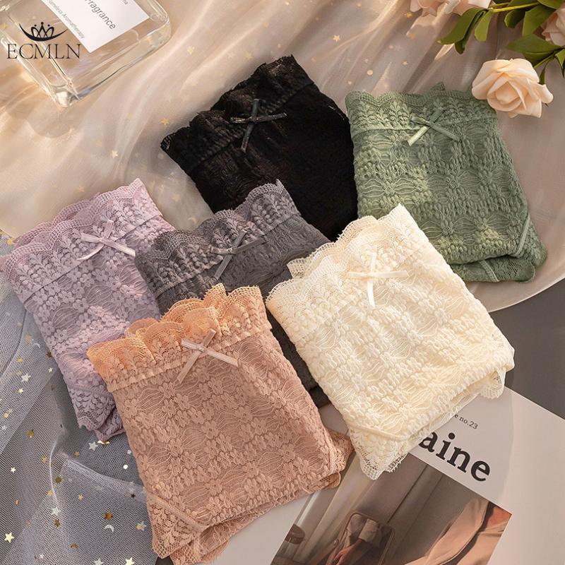 Women's Sexy Lace Underwear Panties Women Mid Waist Summer Seamless Briefs Underwear Underpants Breathable Cotton Crotch Underwear Lingerie