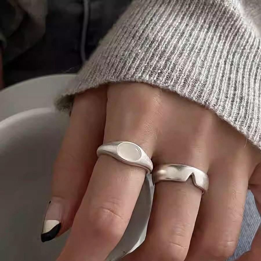 Korean Version of Moonlight Agate Ring, Women's Ins Index Finger Ring, Simple Matte Ring