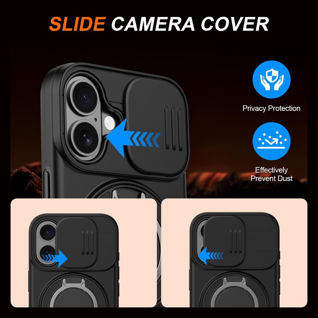 360° Rotate Magnetic Stand Phone Case For iPhone 16 15 14 13 Pro Max 16 15 14 Plus 17 For Magsafe Slide Camera Protect Cover