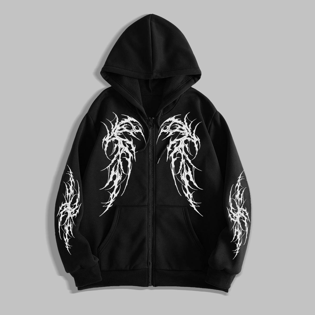 

Мужская толстовка на молнии - Свитшоты для мужчин Y2K Винтажная толстовка с длинным рукавом Уличная одежда Пуловер с карманом L чёрный