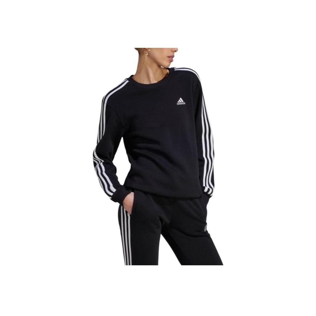 Adidas Essential Letter Logo Striped Crew Neck Loose Sweatshirt Women sweatshirt Black HZ5744
