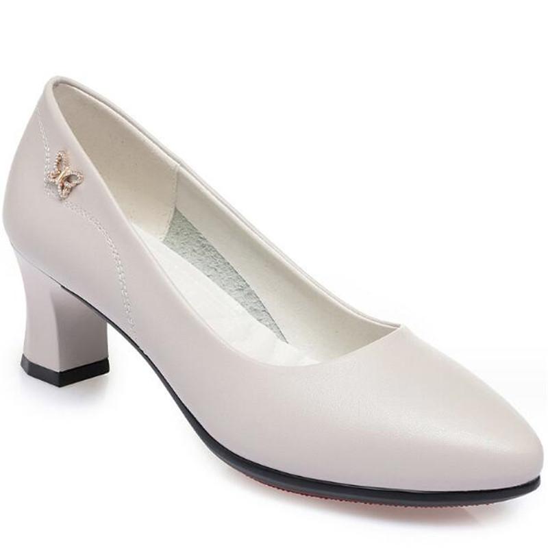 Mode Damen Pumps Schuhe Damen Echtes Leder Flach Slipper Runde Zehe High Heels Schuhe Hochzeitsparty Büro Arbeitsschuhe Größe 35-41