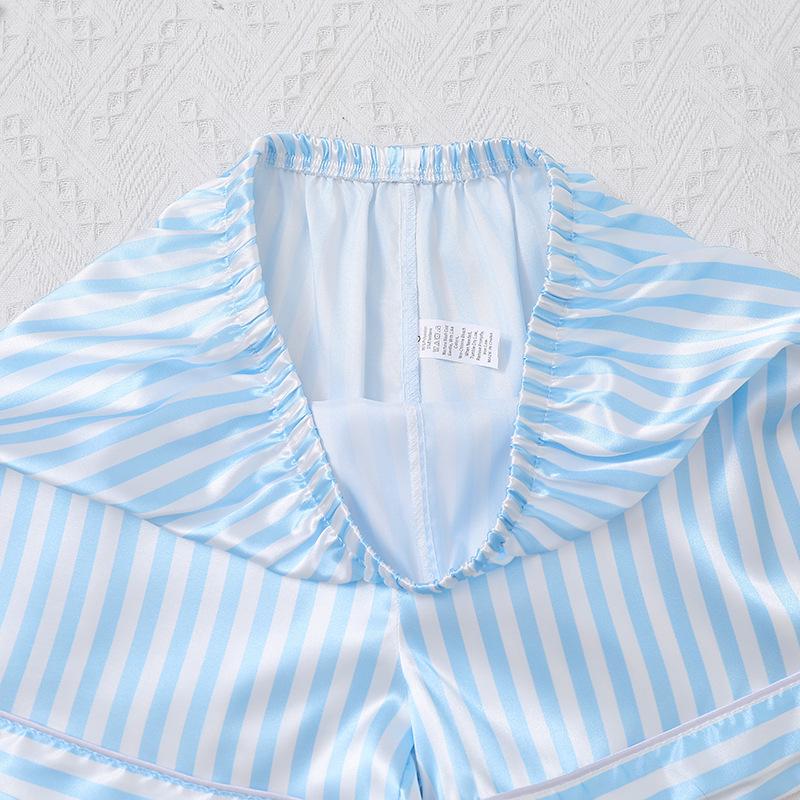 Women's Pinstripe Satin Pajama Set: Short Sleeve Cardigan & Elastic Waistband Shorts