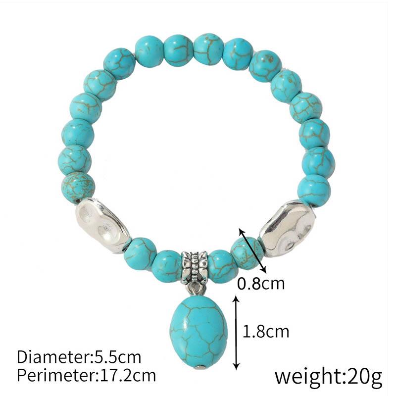 Evil Eye Charm Bracelets Owl Butterfly Starfish Braclets Lucky  Gift 8mm Synthetic Turquoise Stone Bracelet for Women Men