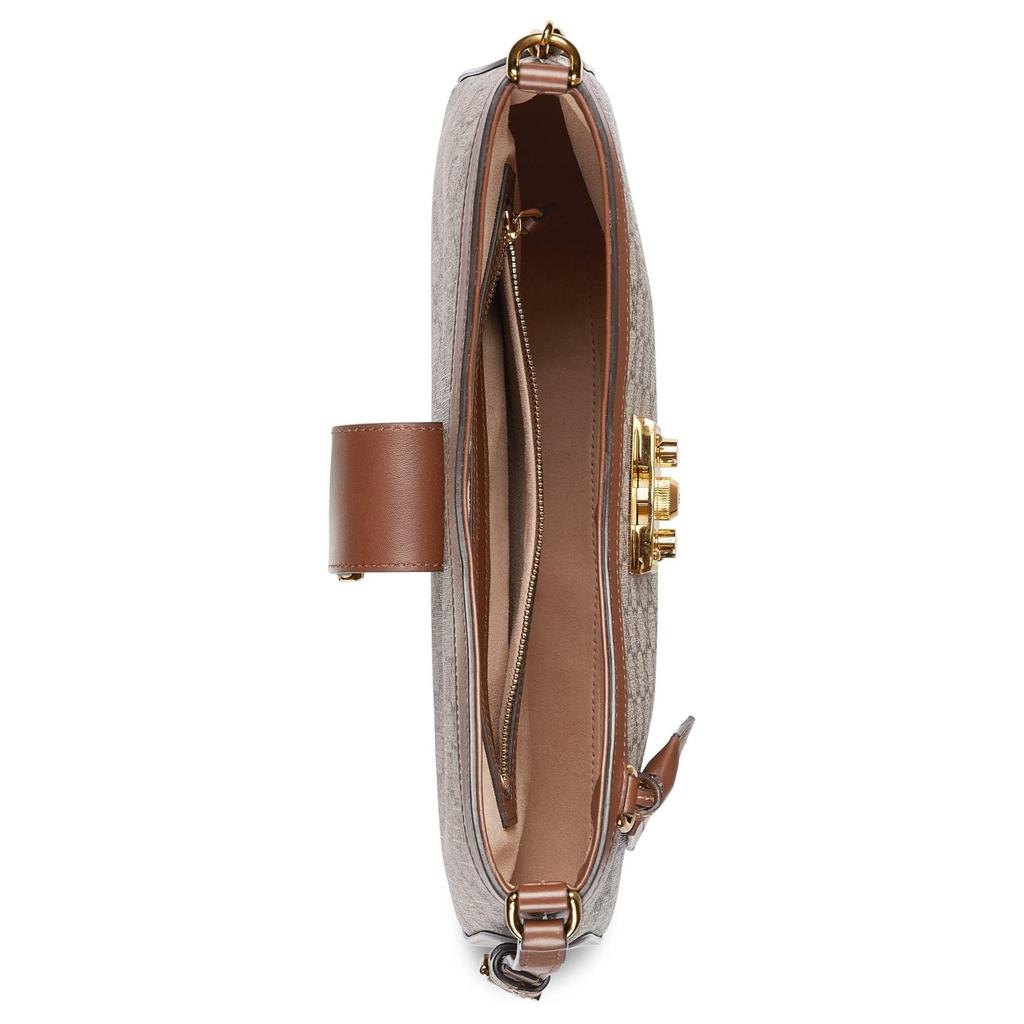 Gucci Padlock Lock Closure Chain Strap Canvas And Leather Trimmed Tote Shoulder Bag Women handbags Beige Ebony 795113-KHNKG-8534