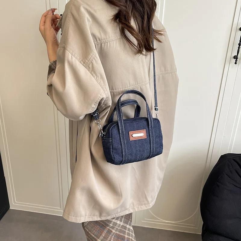Retro Denim Kleine Quadratische Schultertaschen für Damen Leicht Tragbare Weibliche Crossbody-Tasche Faden-Design Damen Handtaschen