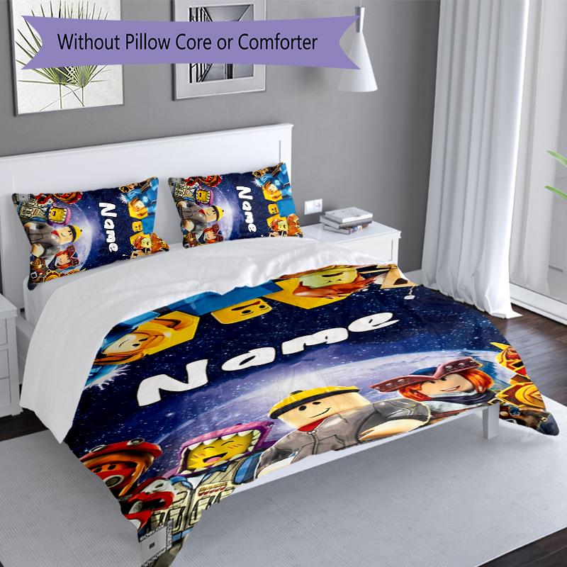 3pcs Custom Name Gaming Roblox Bedding Set,Includes 1 Duvet Cover and 2 Pillowcases,All-season Bedroom Decor