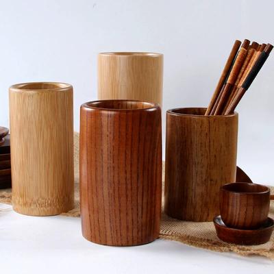 Cylindre en Bambou Bois pour Baguettes Vaisselle Drainage Rangement Cuisine Conteneur Cylindre Enseigne Bambou Fournitures Restaurant