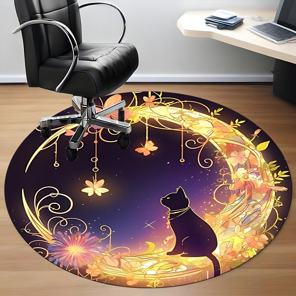 1pc Whimsical Moonlit Garden Office Round Area Rug, Mat Suitable ForOffice, Under Office Chairs Bedroom Living Room Home Decor, Room Deco