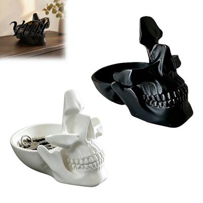 Eingangsbereich Schlüsselablage 3D-gedruckter Totenkopf Schreibtisch-Organizer-Schale, Neuheit Brillenhalter mit Nasenstütze, Gruselige Raumdekoration Kreatives Münz-Schmuck-Fangschale