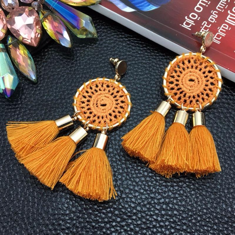 

Ladies Fashion Nets Weaving Bohemia Tassels Earrings Women Long Dangle Drop Earrings Beach Jewelry помаранчевий
