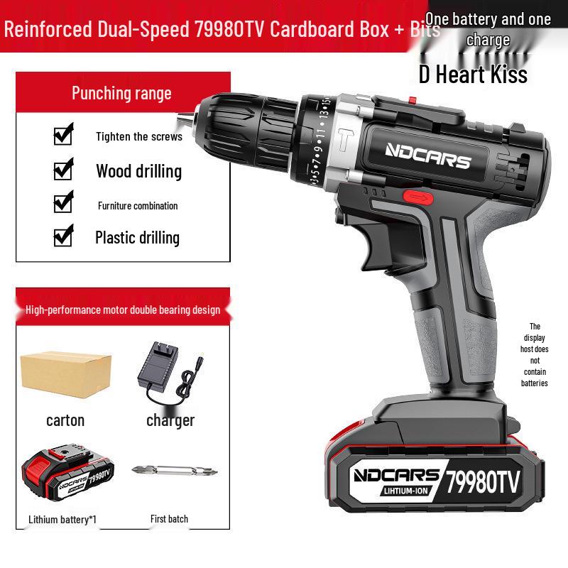 Dual Speed Industrial-Grade Cordless Impact Drill, Rechargeable Electric Screwdriver with Lithium Battery for Household and Multifunctional Use