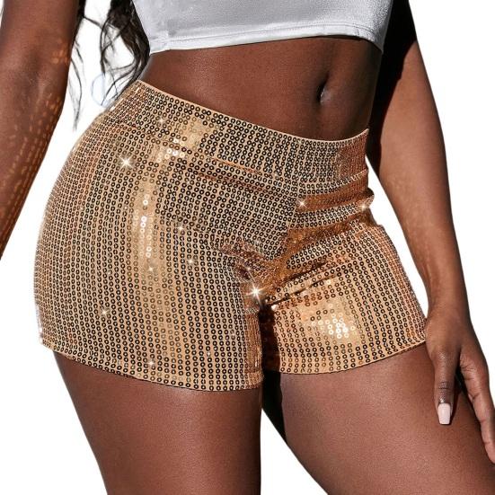 High Waist Shiny Sequins Shorts Women Glittery Straight Leg Party Stage Performance Clubwear