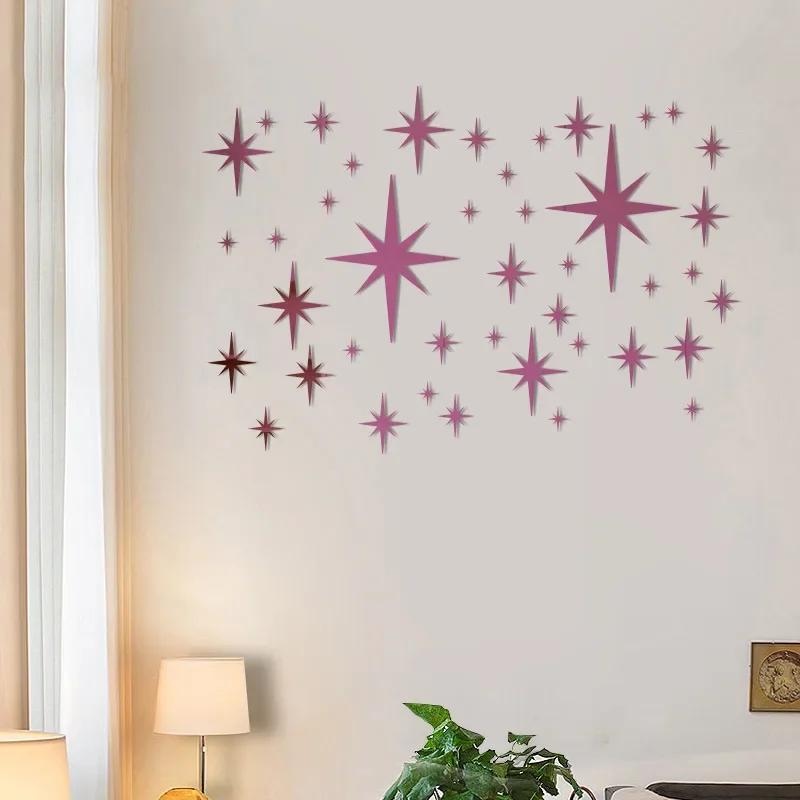 42pcs Acrylic Star Mirror Wall Sticker Removable Waterproof With-adhesive Children Room Kindergarten Home Decoration