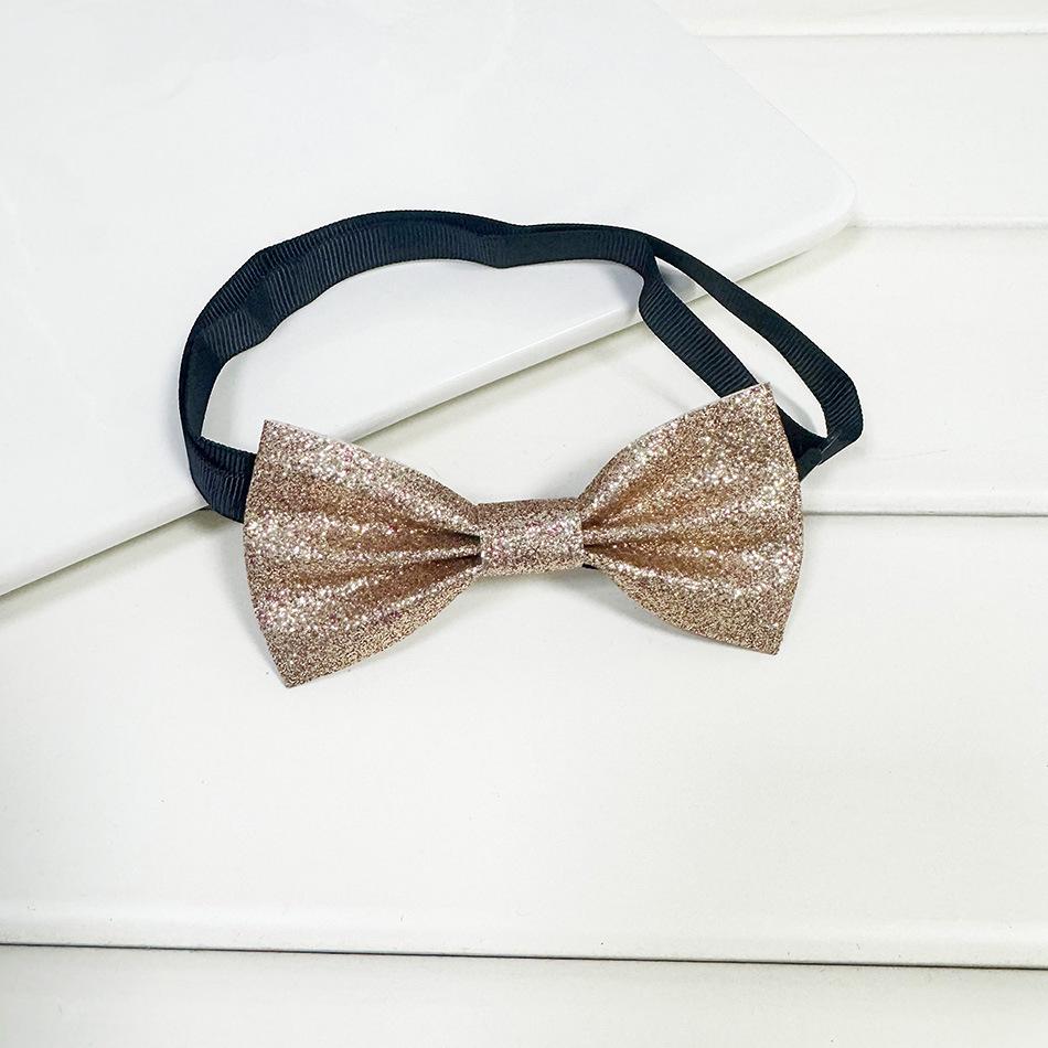Children's Blue Glitter PU Bow Tie with Flower Decoration